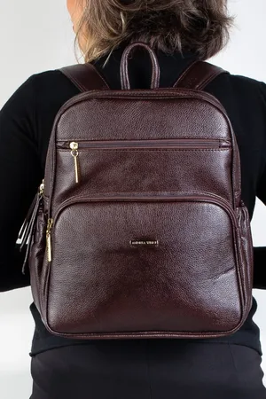 Andrea Vinci Mochila feminina de couro liso Zaya - Café