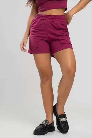 Vicbela Short Curto Cintura Alta Moletinho Vinho