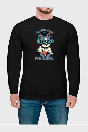 Benellys Moletom Gola Redonda Masculino Flanelado Estampa Gatinho Gato De Óculos