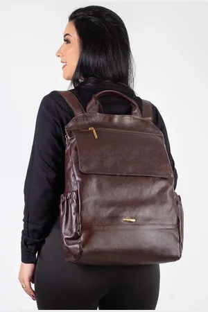 Andrea Vinci Mochila antifurto grande de couro liso Suzana - Café