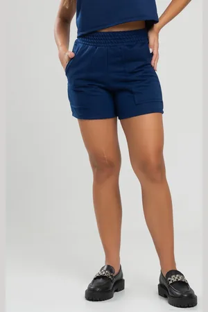 Vicbela Short Curto Cintura Alta Moletinho Azul Marinho