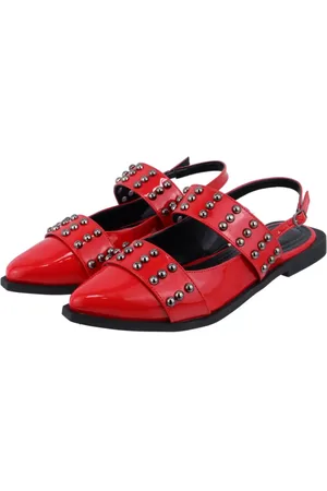 Flor da Pele Sapatilha Slingback Rasteira Feminina Detalhe Bolas Onix 184202 Vermelha