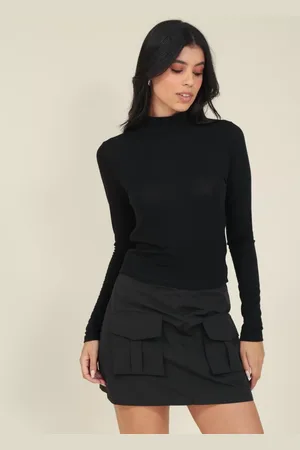 Pop Me Blusa Básica Malha Tricô Manga Longa Gola Alta