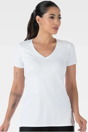 Summer Soul Blusa Fitness Com Fenda Manga Curta Decote V NewTrip Branca