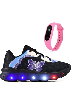 CALCADOS LGHT LIGHT Infantil - Kit Tênis de Led Feminino Borboleta Casual + Relógio