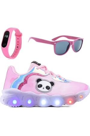 CALCADOS LGHT LIGHT Infantil - Kit Tênis de Led Feminino Panda Casual + Óculos + Relógio