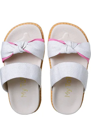 Pepite Moda Infantil Infantil - Chinelo Feminino Confortável Enfeite Nó Sandalia Menina Juvenil Off-White