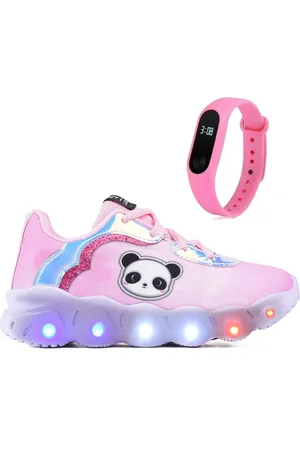 CALCADOS LGHT LIGHT Infantil - Kit Tênis de Led Feminino Panda Casual + Relógio