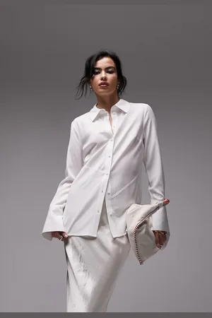 Topshop Camisa Reta Texturizada com Recortes Off-White