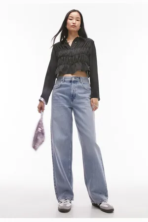 Topshop Camisa Cropped Reta Franzida Preta