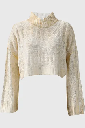 LANCA PERFUME Blusa Cropped Tricot Reta Metalizada Off-White