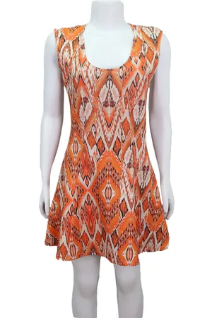 EMIGÊ Vestido Costume Estampado Simétrico Laranja Produto Gentilmente Usado