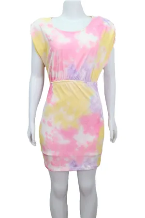 EMIGÊ Vestido Bluesteel Curto Canelado Estampado Multicolorido Produto Gentilmente Usado