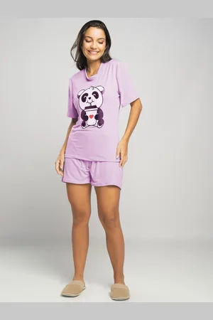 RB Moda Pijama Curto Feminino Manga Curta Malha Suede Adulto Vicbela Lilás