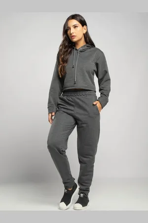 Vicbela Conjunto Moletinho Feminino Calça Jogger e Casaco Cropped com Capuz Grafite