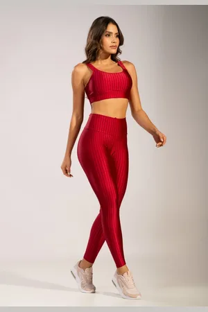 VEKYO Conjunto Fitness Top Bojo Removível e Calça New Zig Vemelho