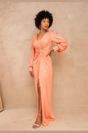 Cia do Vestido Vestido Longo de Festa Manga Longa com Fenda Fluity Vênus