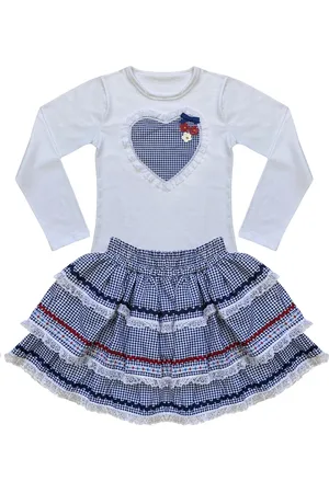 Look Jeans Infantil - Conjunto Juvenil Camiseta c/ Saia Xadrez