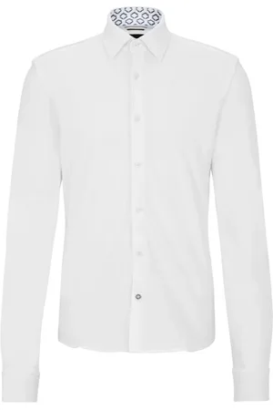 HUGO BOSS Camisa De Ajuste Regular Em Jersey De Algodão Puro