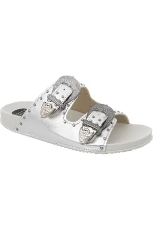 Stessy Shoes Sandália Papete Feminina Rasteirinha Fivelas Moda Original Metalizada