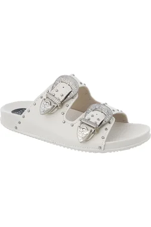 Stessy Shoes Sandália Papete Feminina Rasteirinha Fivelas Moda Original Off-white