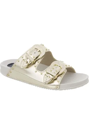 Stessy Shoes Sandália Papete Feminina Rasteirinha Fivelas Moda Original Metalizada