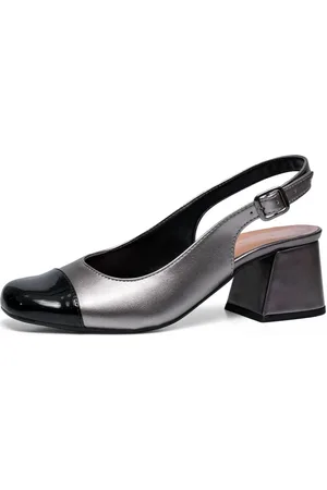 Lumiss Scarpin Feminino Mary Jane Boneca Slingback Bicolor Salto Bloco Confortável Prata
