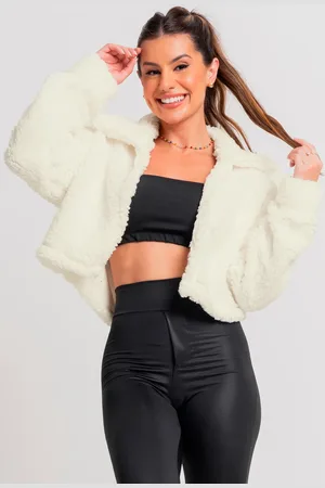 Mvb Modas Casaco Flanelado Peluciado Feminino Jaqueta Teddy Off White