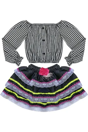 Look Jeans Infantil - Conjunto Juvenil Cropped c/ Saia Xadrez Preta