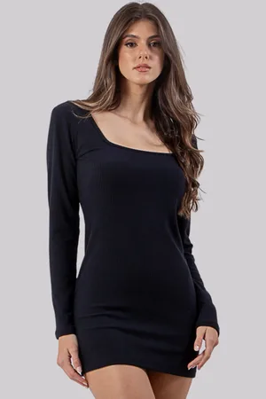 Diluxo Vestido Ribana Decote Quadrado