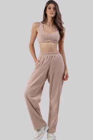 Rioutlet Pijama Longo Feminino Calça e Top Cropped Peluciado