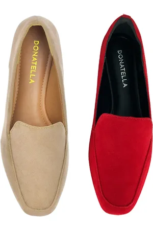 monté Kit 2 Pares Mocassim Feminino CM Calçados Nude e Vermelho Camurça