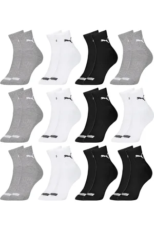 PUMA Kit 12 Pares Meias Cano Médio Algodão Masculino Original Branco Preto Cinza