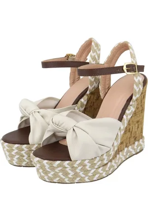 Flor da Pele Sandália Anabela 4135 Nó Off White Salto Cortiça Corda OFF/WHITE-MARROM/Marrom-escuro
