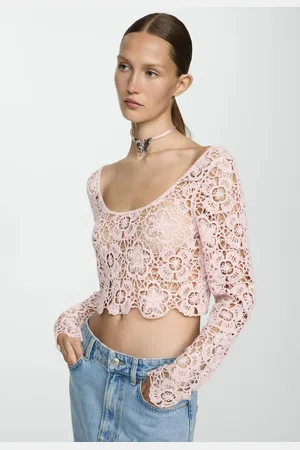 MANGO Blusa Cropped Renda Reta Transpassado