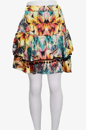 EMIGÊ Saia Milésima Curta Estampada Multicolorida Produto Gentilmente Usado
