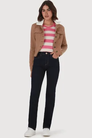 Malwee Calça Reta Feminina Cintura Média Em Flex Jeans
