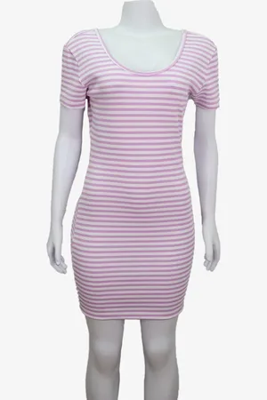 EMIGÊ Vestido Cast Basic Curto Listrado Rosa Produto Gentilmente Usado