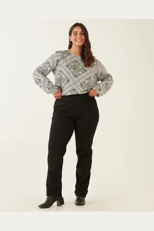 Malwee Calça Reta Básica Feminina Plus Size Cintura Média Em Algodão