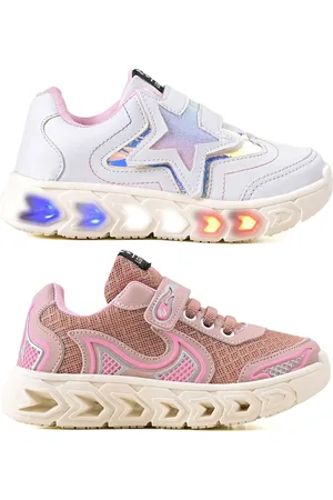 CALCADOS LGHT LIGHT Infantil - Kit Tênis De Led Casual Escolar Meninas Basico Street Jogger - Branco Led - Nude