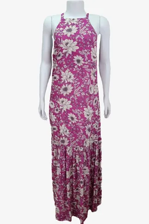 EMIGÊ Vestido Amaro Longo Amarração Floral Pink Produto Gentilmente Usado