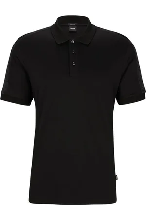 HUGO BOSS Polo Preta Em Algodão Mercerizado Com Monograma De Jacquard