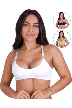 Gabi Kit 3 Sutiã Canelado Sem Bojo Microfibra Lingerie Top Conforto Detalhe Franzido Multicolorido