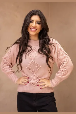 Cia do Vestido Blusa Tricot Manga Longa Detalhes 3D Werny