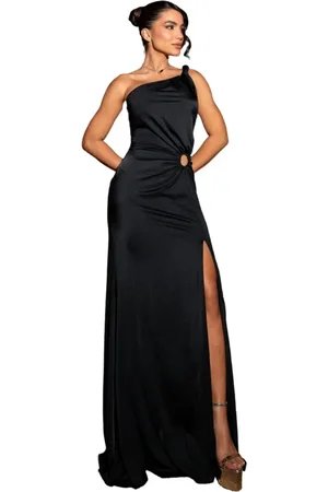 Cia do Vestido Vestido Longo de Festa um Ombro Detalhe lateral com Fenda Elegante Helenié