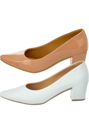 monté Kit 2 Pares Sapatos Scarpin Donatella Shoes Bico Fino Confort Branco Croco e Nude Verniz