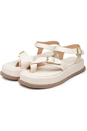 Flor da Pele Sandália Feminina Papete Flatform Tiras Fivela 23410 Off White