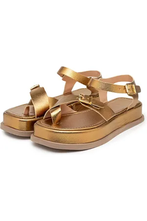 Flor da Pele Sandália Flatform Feminina Papete Tiras Fivela 23410 Bonze