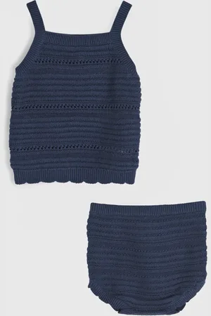 GAP Infantil - Conjunto 2pçs Manga Curta Blusa E Calcinha Trico Azul-Marinho