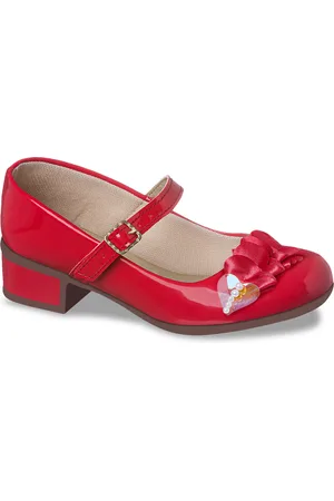 Pepite Moda Infantil Infantil - Sapatilha Feminina Com Salto Baixo Quadrado Vermelha